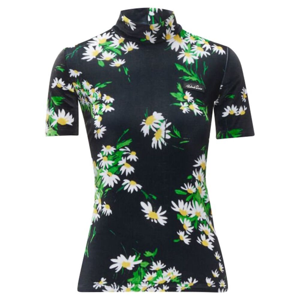 Richard Quinn daisy floral print velvet short sleeve top